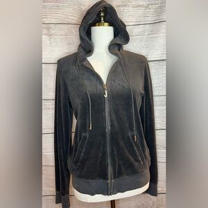 ✨ Y2K Juicy Couture Velour Zip-Up Hoodie Gray Rhinestone J • Size XL ✨